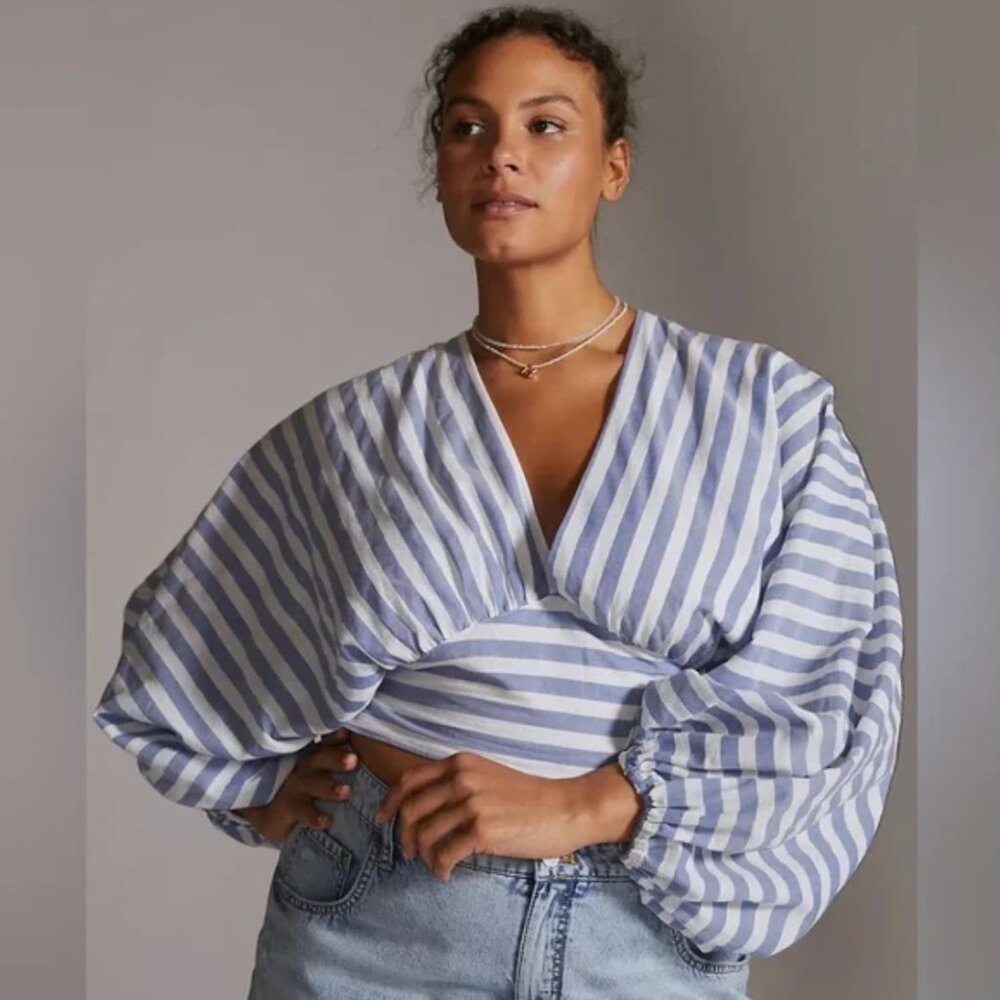Anthropologie Dolan Left Coast Collection V Neck Striped Blouse 2X EUC